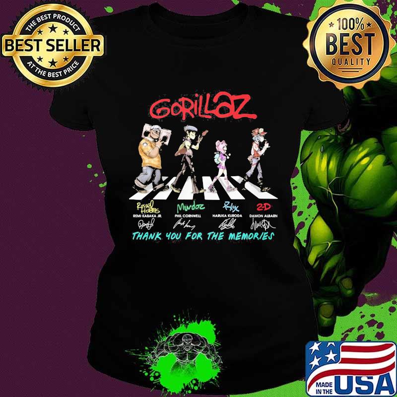 Gorillaz crossing the line thank you for the memories signatures s Ladies tee Gorillaz crossing the line thank you for the memories signatures s Ladies tee