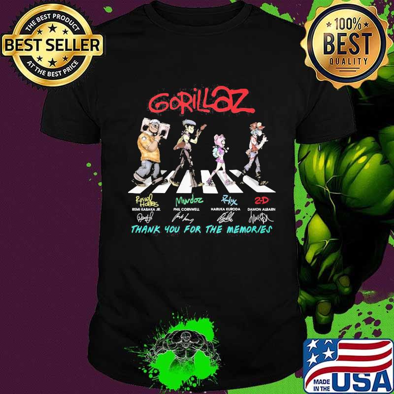 Gorillaz crossing the line thank you for the memories signatures shirt