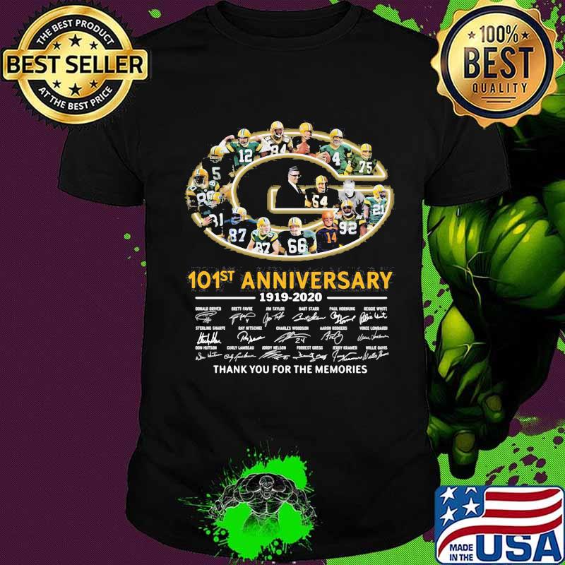 Green bay packers 101st anniversary 1919 2020 thank you for the memories signatures shirt