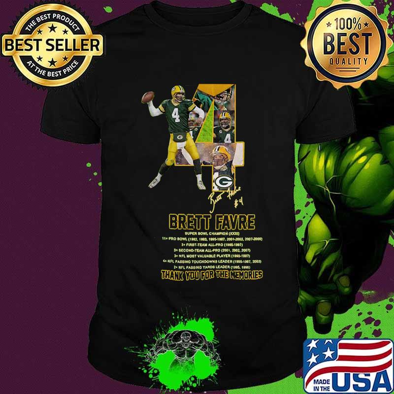 Green bay packers 4 brett favre thank you for the memories signature shirt