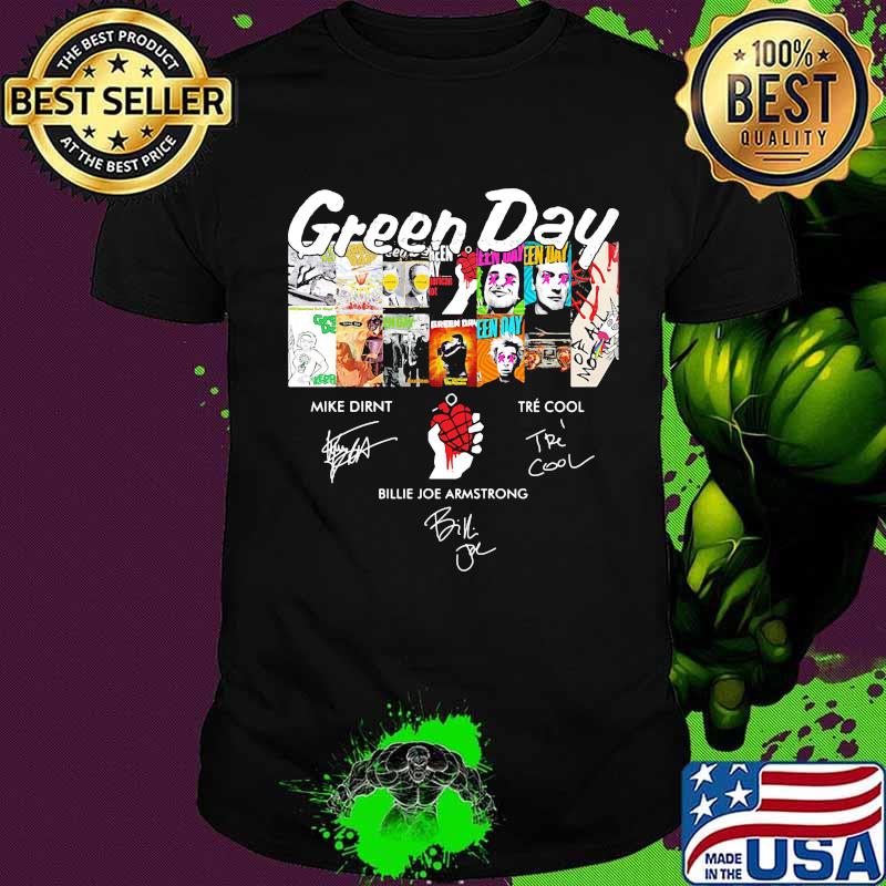 Green day band members signatures shirt