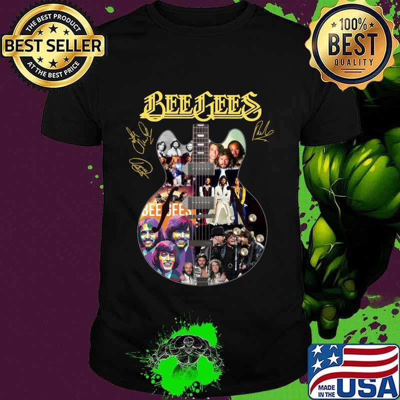 Guitar bee gees band members signatures shirt