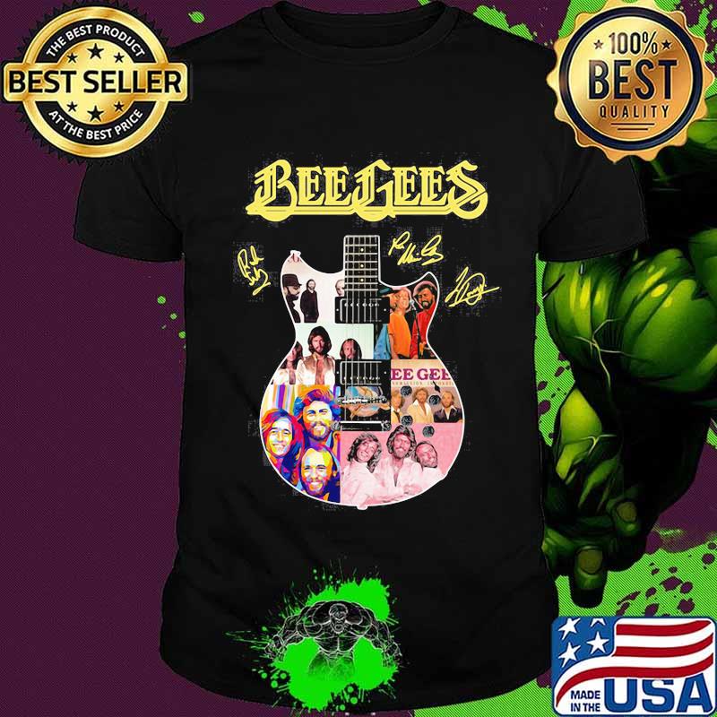 Guitar bee gees band members signatures shirt