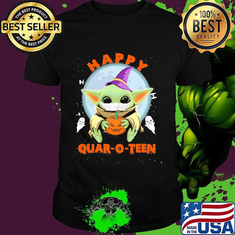 Halloween baby yoda mask hug pumpkin happy quar-o-teen shirt