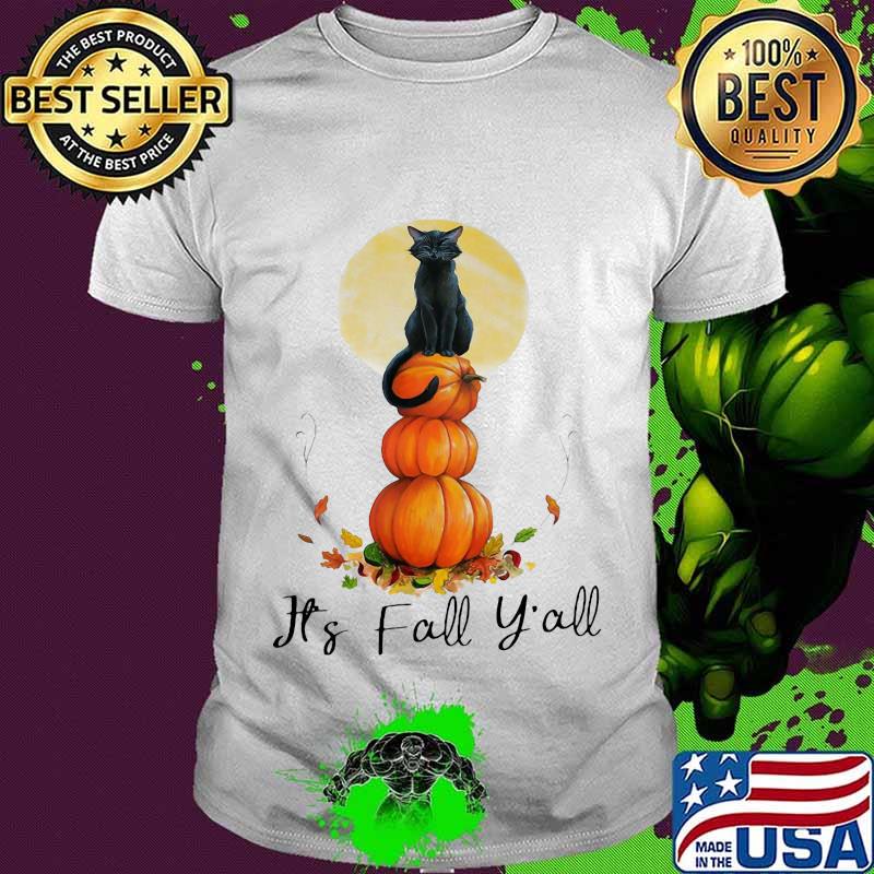 Halloween black cat it's fall y'all pumpkin shirt