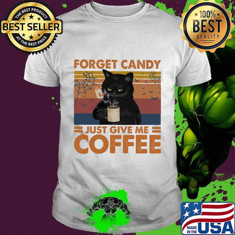 Halloween cat forget candy just give me coffee vintage retro shirt
