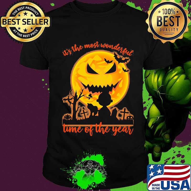 Halloween charlie brown and snoopy it's the most wonderful time of the year moon shirt