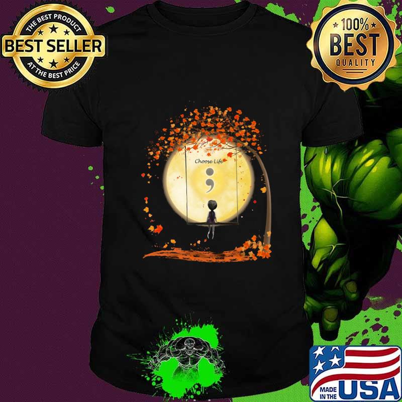 Halloween choose life girl leaves tree moon shirt