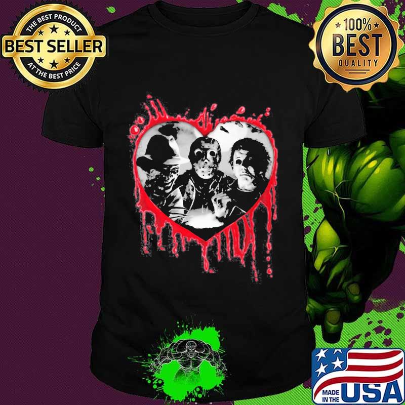 Halloween freddy krueger jason voorhees and michael myers heart shirt