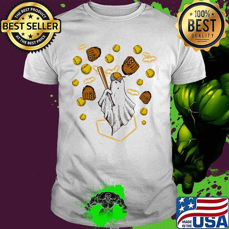 Halloween ghost playing softball shirt
