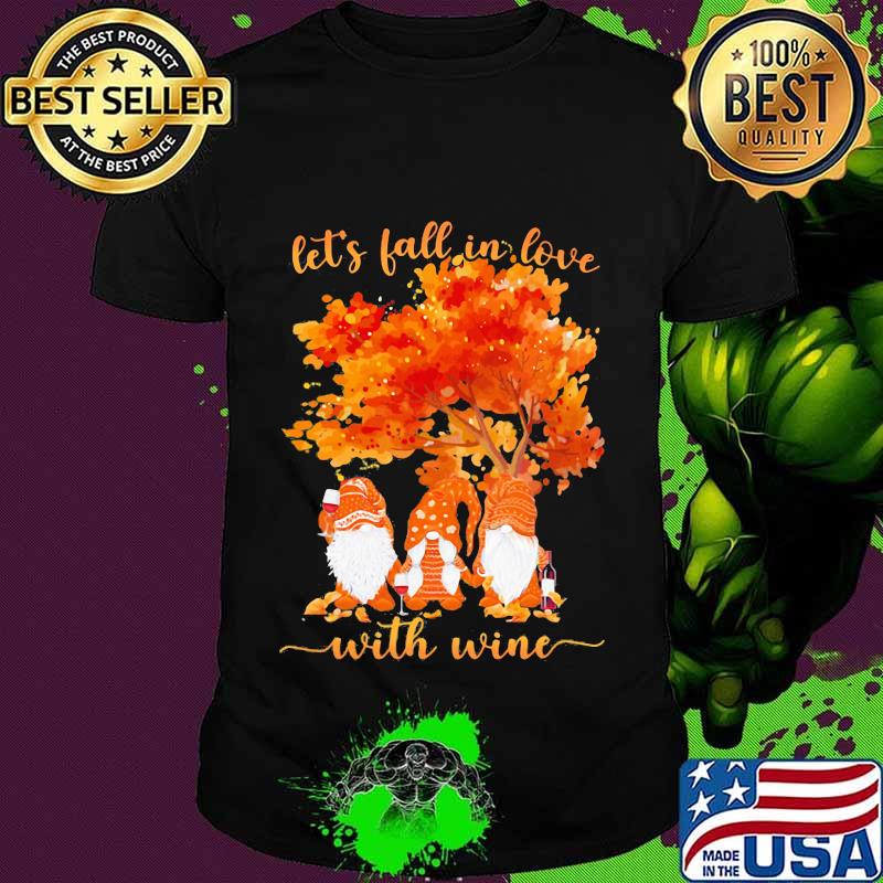 Halloween gnomes let's fall in love with wine maple leaves shirt