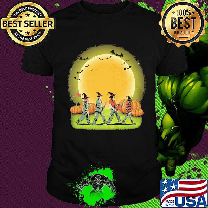 Halloween horror characters abbey road pumpkin moon shirt