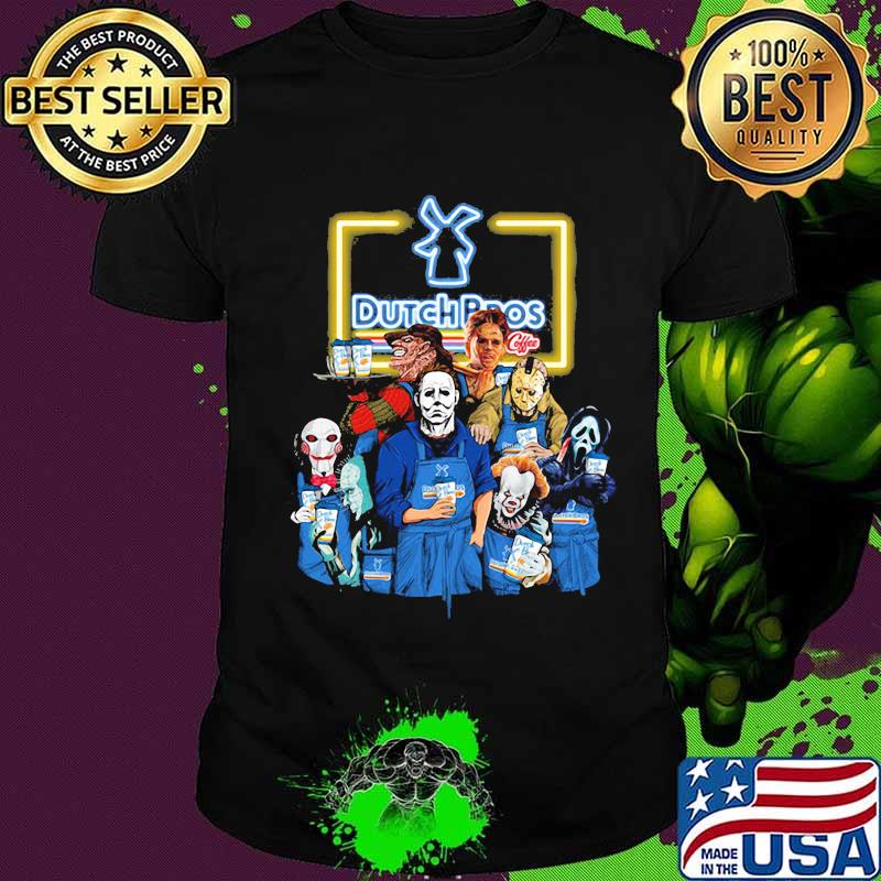Halloween horror characters drinking dutch bros coffee shirt