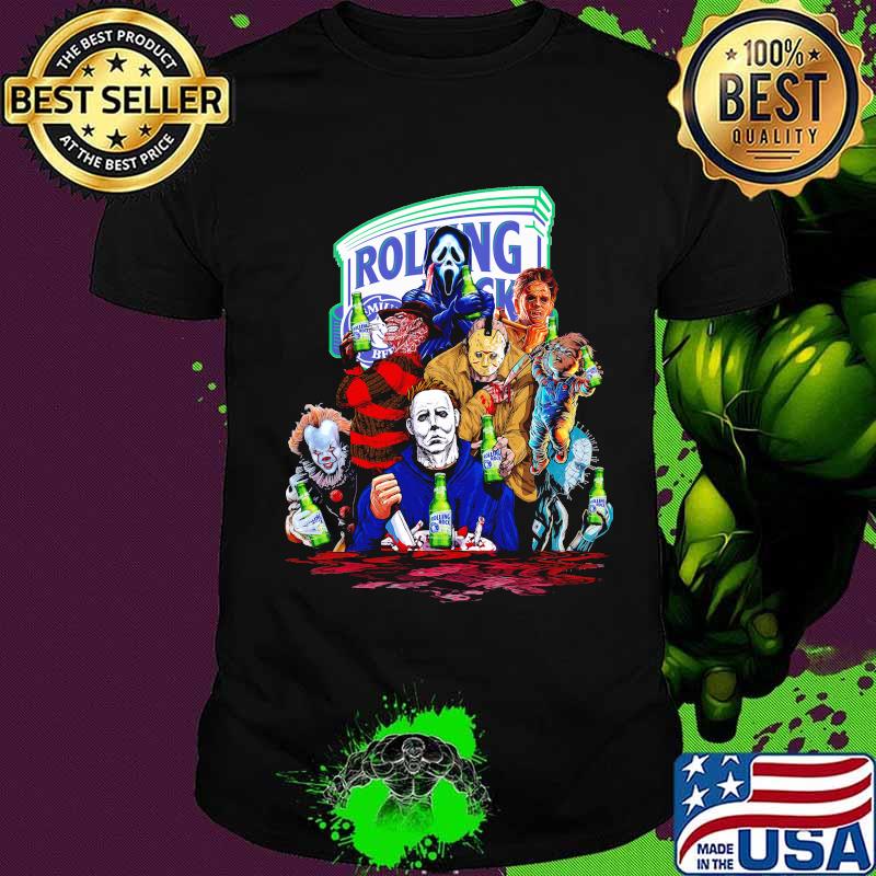 Halloween horror characters drinking rolling rock shirt