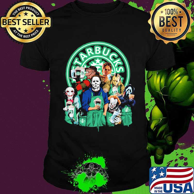 Halloween horror characters drinking starbucks shirt