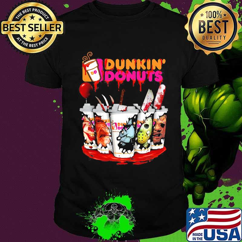 Halloween horror characters dunkin donuts shirt