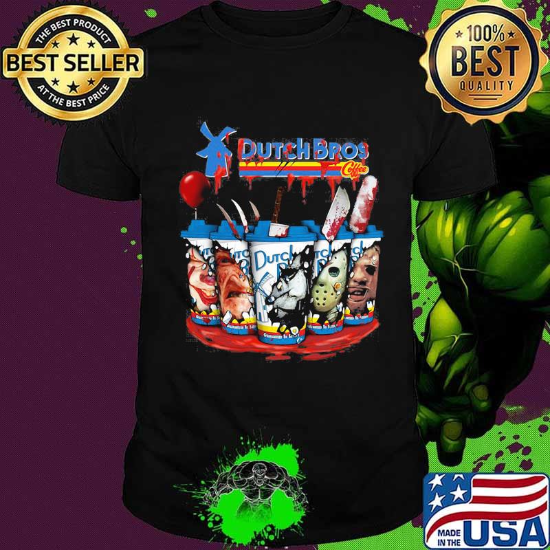 Halloween horror characters dutch bros coffee shirt