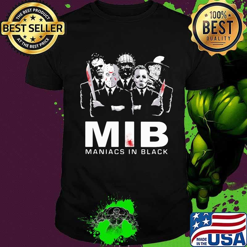 Halloween horror characters mib maniacs in black shirt