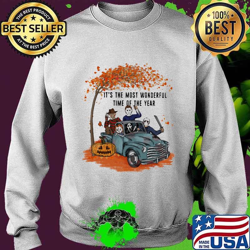 Halloween horror characters riding car it's the most wonderful time of the year leaves tree s Sweater Halloween horror characters riding car it's the most wonderful time of the year leaves tree s Sweater