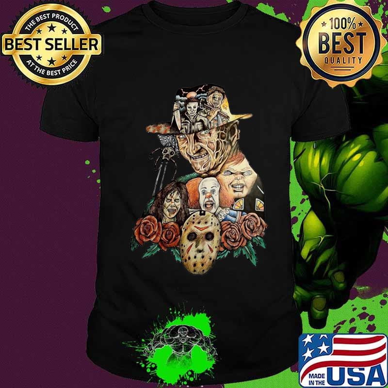 Halloween horror characters roses shirt