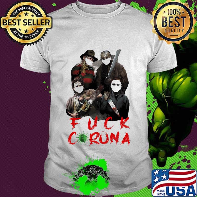 Halloween horror characters wear mask fuck coronavirus shirt