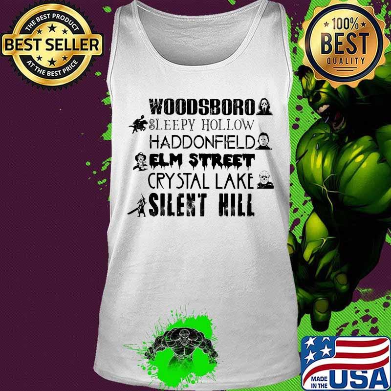 Halloween horror characters woodsboro sleepy hollow haddonfield elm street crystal lake silent hill s Tank top Halloween horror characters woodsboro sleepy hollow haddonfield elm street crystal lake silent hill s Tank top