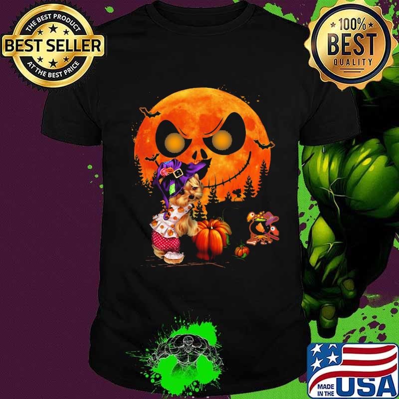 Halloween jack skellington moon and yorkie pumpkin shirt