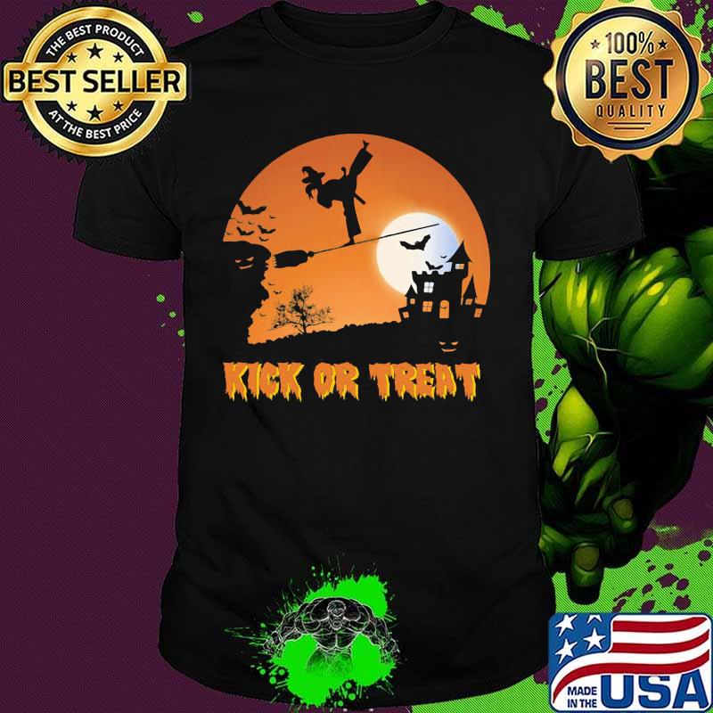 Halloween karate witch kick or treat moon night shirt