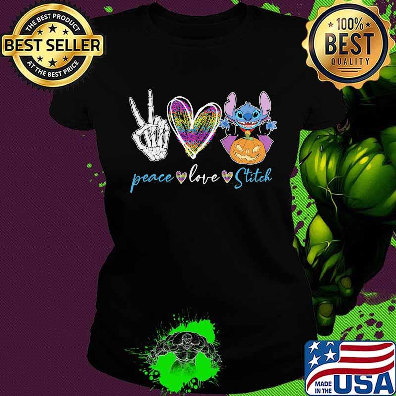 Halloween peace love stitch pumpkin s Ladies tee Halloween peace love stitch pumpkin s Ladies tee