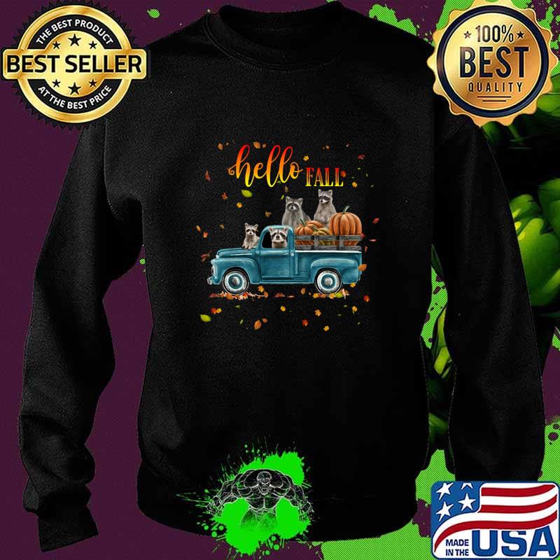 Halloween raccoon riding car hello fall pumpkin s Sweater Halloween raccoon riding car hello fall pumpkin s Sweater