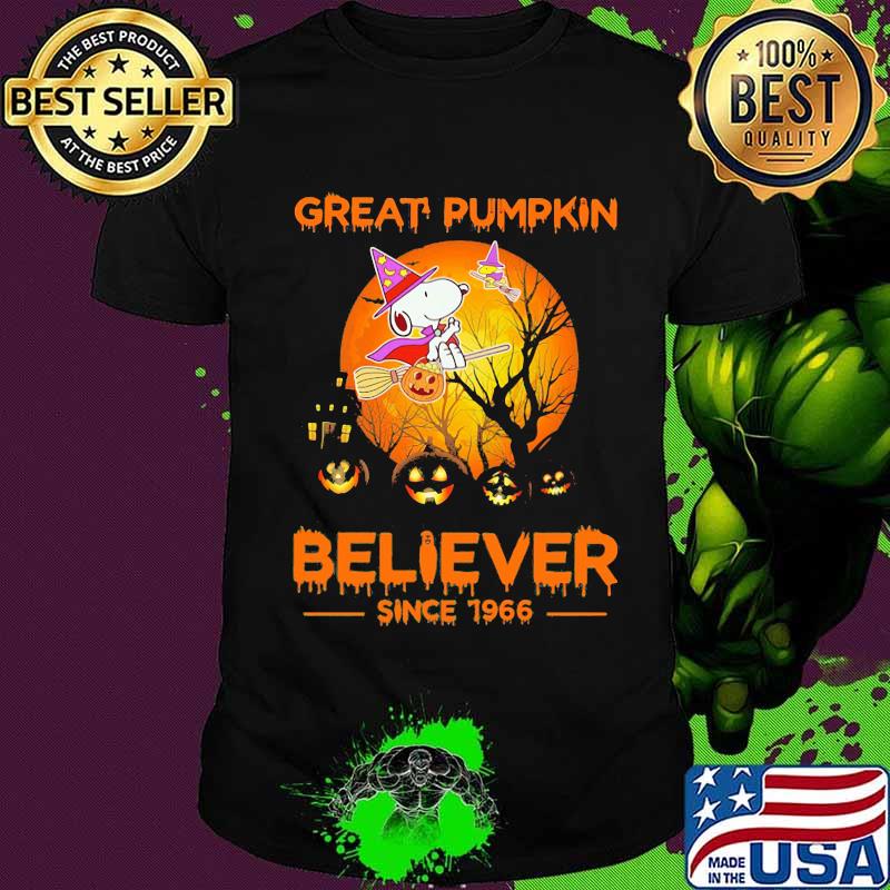 Halloween snoopy and woodstock witch great pumpkin believer since 1966 moon shirt