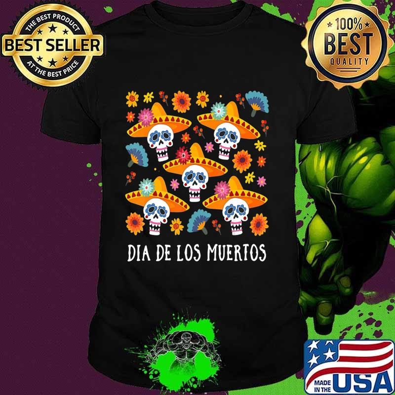 Halloween sugar skull dia de los muertos flowers shirt