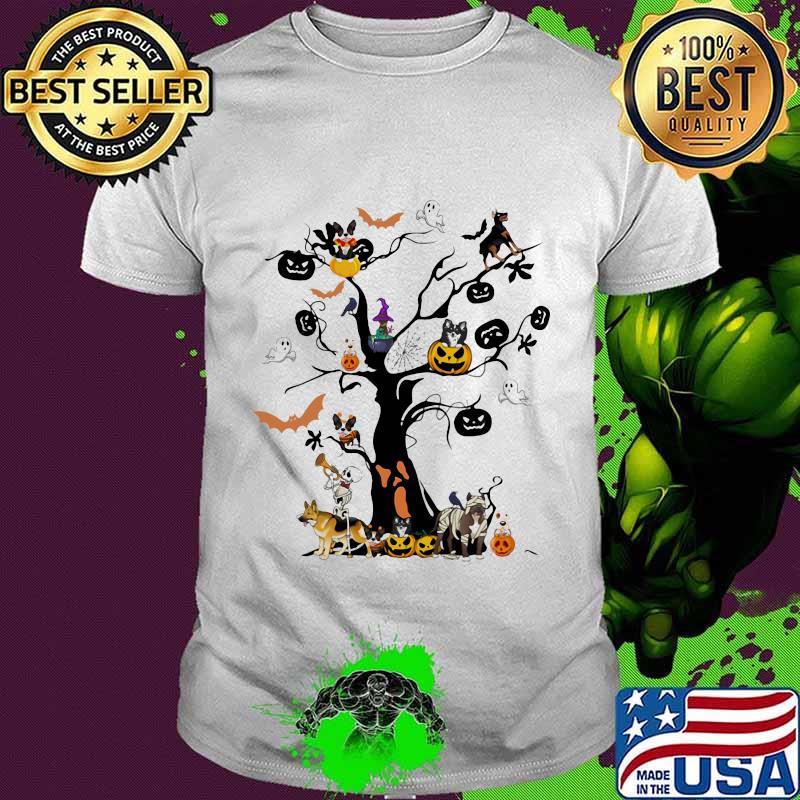 Halloween tree dogs pumpkins ghost bats shirt