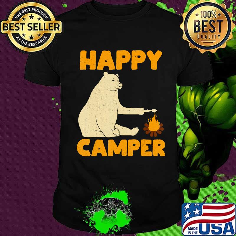 Happy Camper Bear Camping Hiking Fireplace T-Shirt