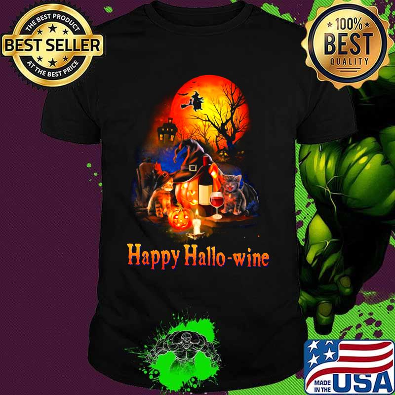 HAPPY HALLO-WINE CAT PUMPKIN SUNSET HALLOWEEN SHIRT