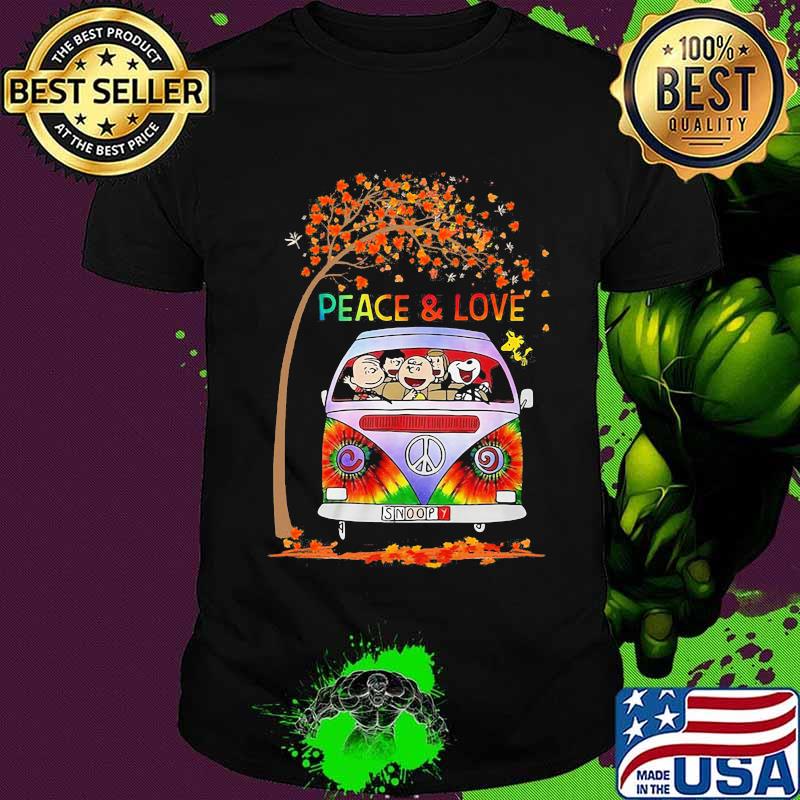 Hippie bus the peanuts snoopy peace and love leaves tree shirt
