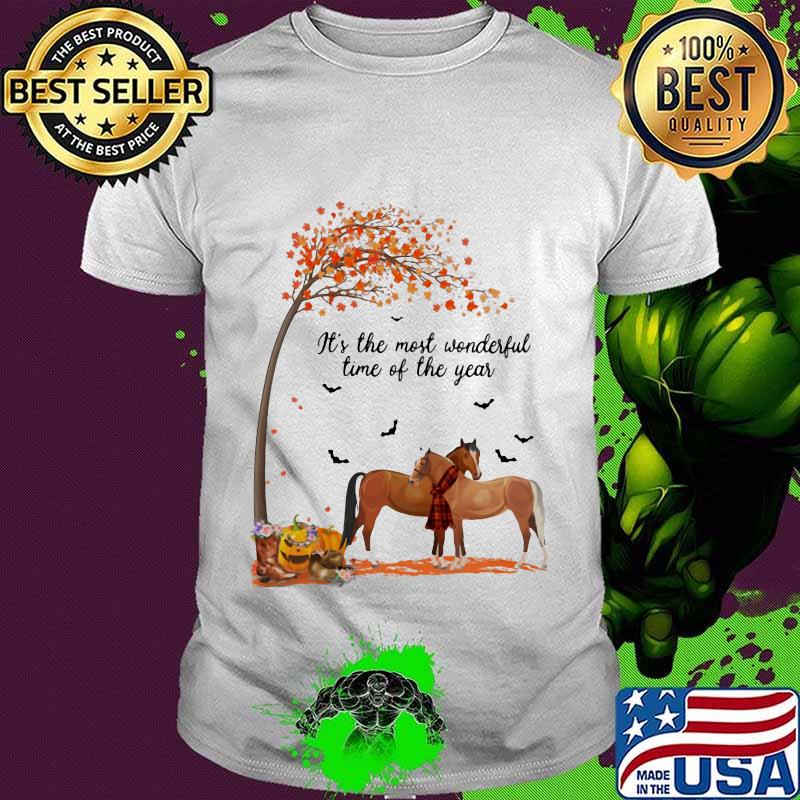 Horses it's the most wonderful time of the year leaves tree pumpkins shirt