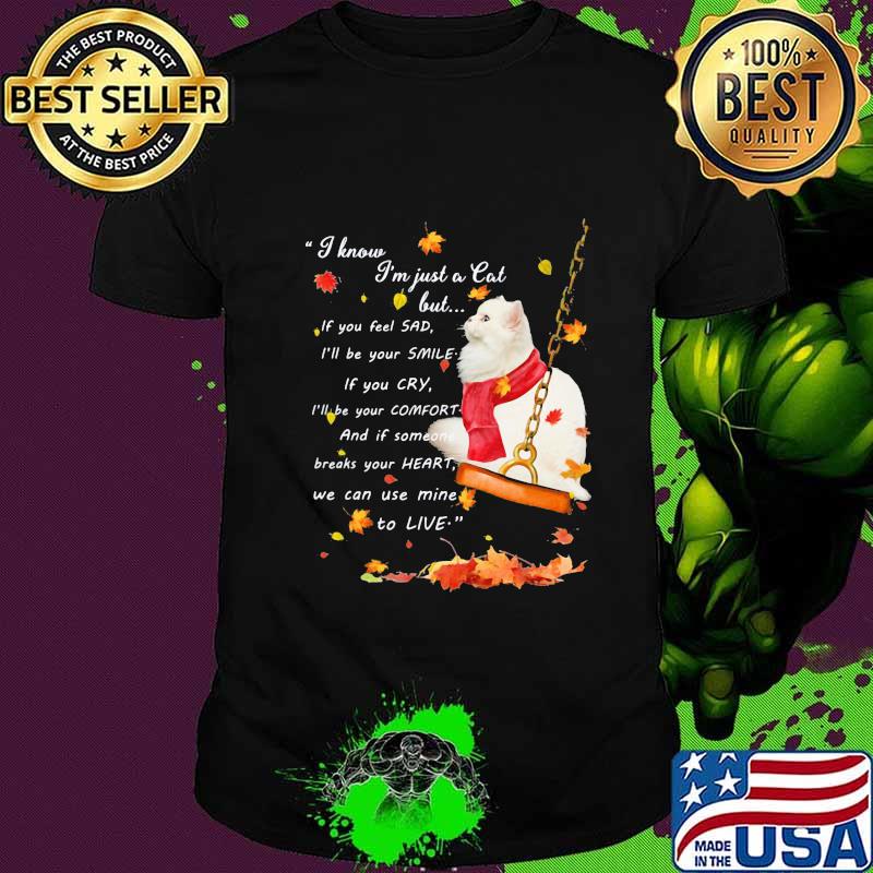 I know i'm just just a cat but if you feel sad i'll be your smile if you cry i'll be your comfort and if someone breaks your heart we can use mine to live shirt