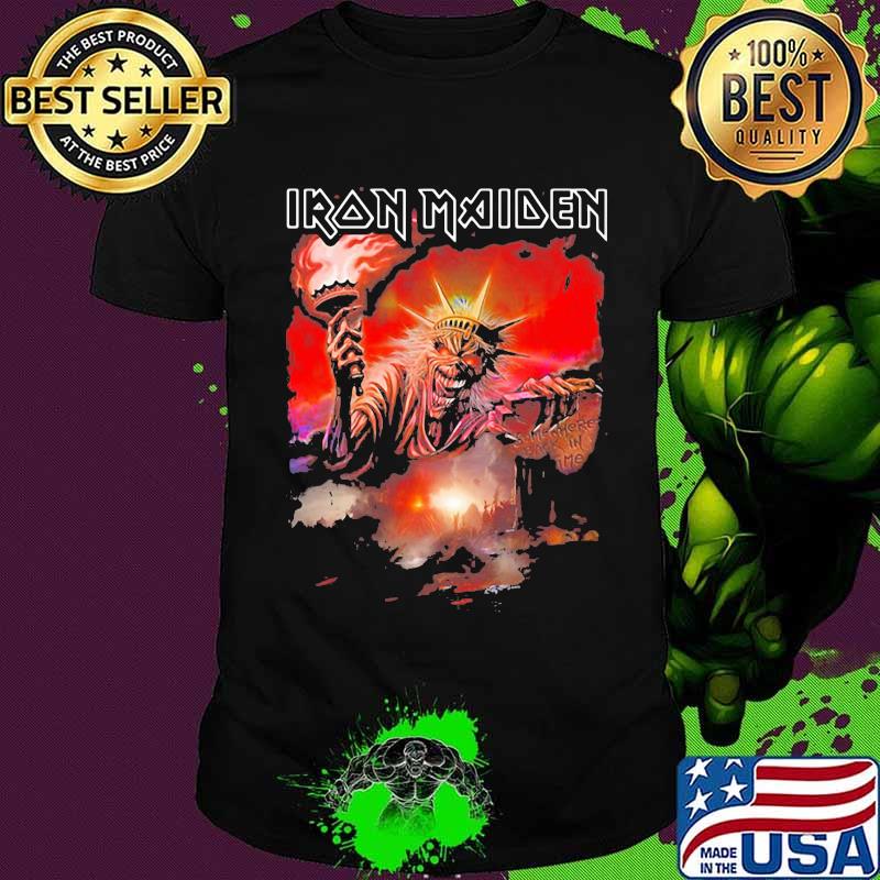 Iron maiden band skeleton the statue of liberty shirt