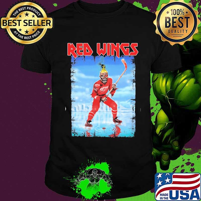Iron maiden skeleton detroit red wings player hockey shirt