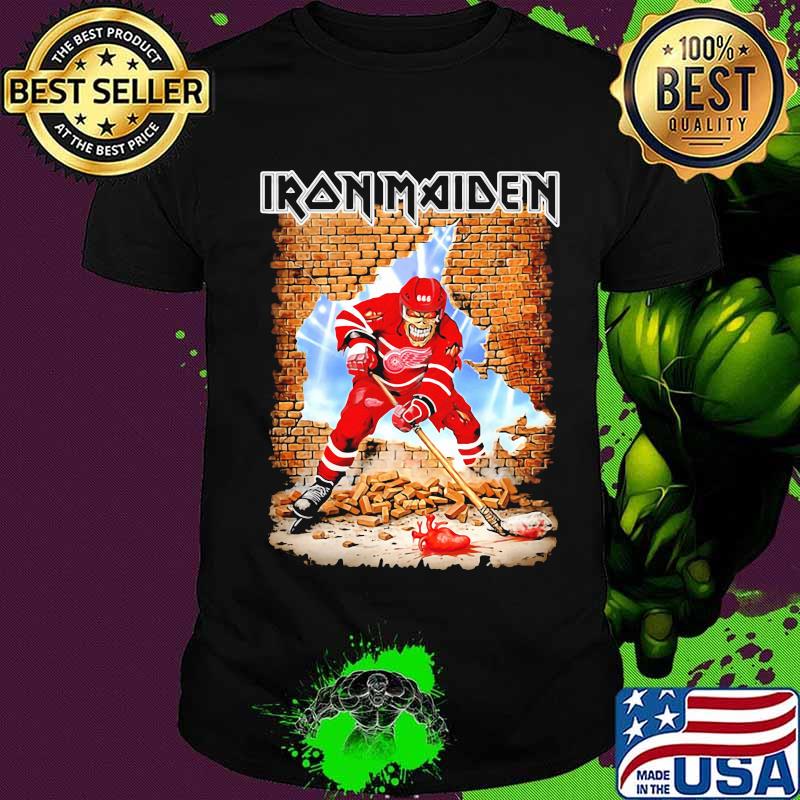 Iron maiden skeleton detroit red wings player hockey wall shirt