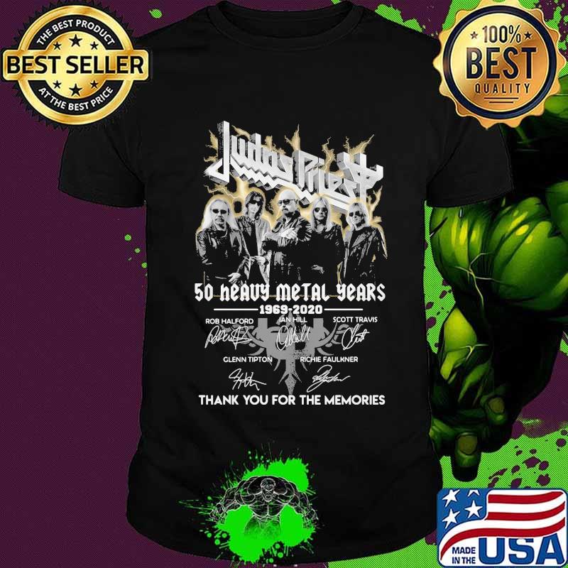 Judas priest 50 heavy metal year 1969 2000 2020 thank you for the memories signatures shirt