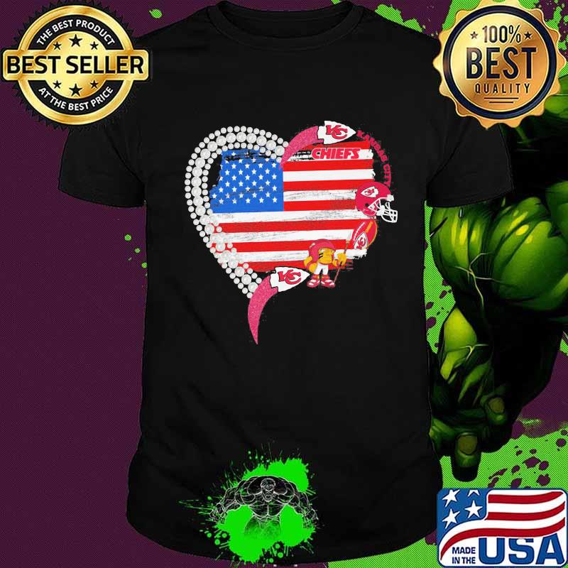 Kansas city chiefs football heart american flag independence day shirt