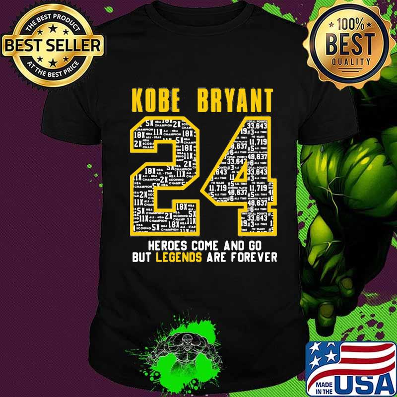 Kobe bryant 24 heroes come and go but legends are forever shirt