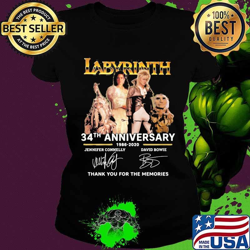 Labyrinth 34th anniversary 1986 2020 thank you for the memories signatures s Ladies tee Labyrinth 34th anniversary 1986 2020 thank you for the memories signatures s Ladies tee