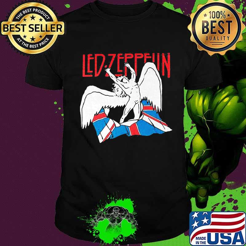 Led zeppelin band men's wings british flag shirt