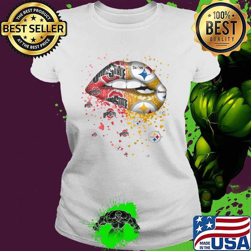 Lips ohio state buckeyes and pittsburgh steeler s Ladies tee Lips ohio state buckeyes and pittsburgh steeler s Ladies tee