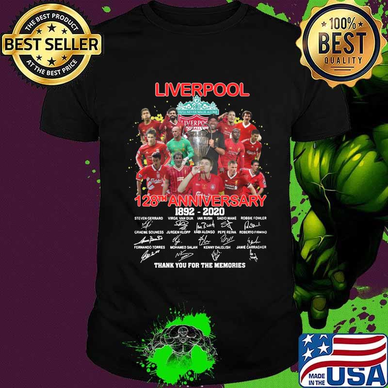 Liverpool 128th anniversary 1892 2020 thank you for the memories signatures shirt