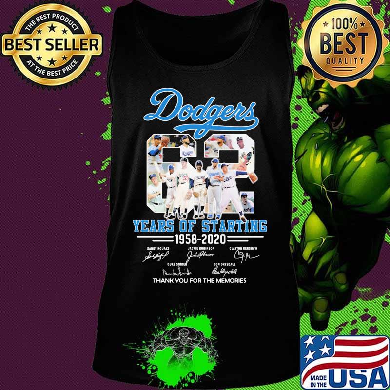 Los angeles dodgers 62 years of starting 1958 2020 thank you for the memories signatures s Tank top Los angeles dodgers 62 years of starting 1958 2020 thank you for the memories signatures s Tank top