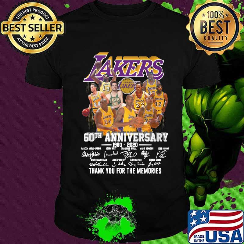 Los angeles lakers 60th anniversary 1960 2020 thank you for the memories signatures shirt